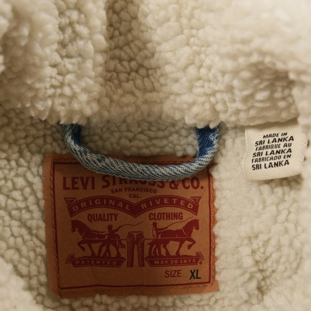 Levi's Sherpa Collar Lined Denim Trucker Women Jacket XL Western Cowgirl Y2K